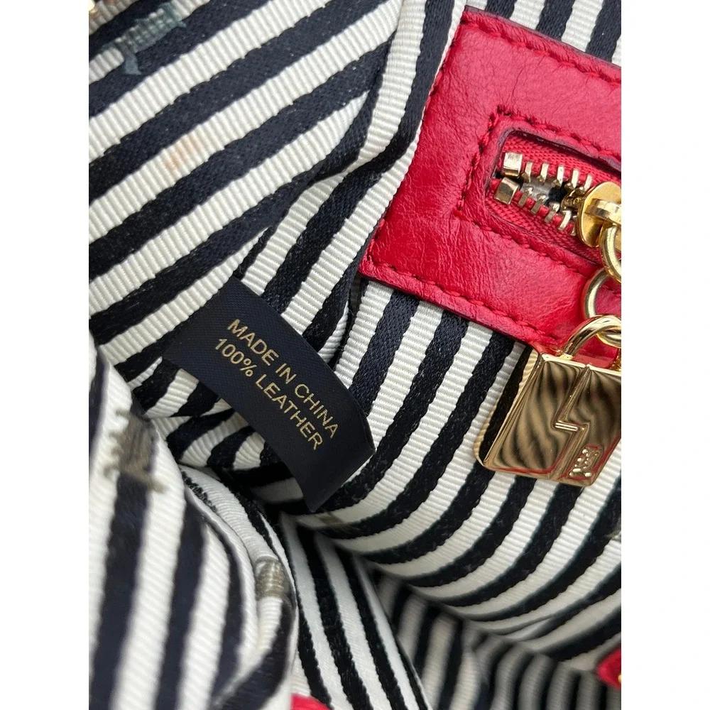 L.A.M.B. Gwen Stefani Red Leather Satchel Handbag Racing Stripe Tassel Gold HW
